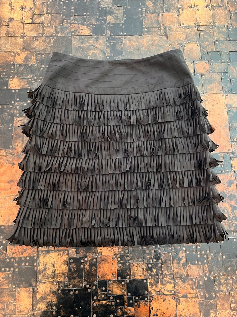 Etcetera Black Tiered Fringe A-Line Skirt